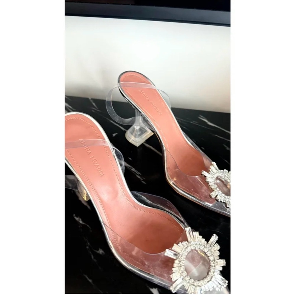 Amina Muaddi Clear Heels with Crystal Accents